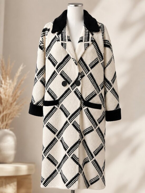 Joseph Ribkoff Sweaters - Joseph Ribkoff Windowpane Diamond Longline Coatigan Jacket Black Cream Sz Small